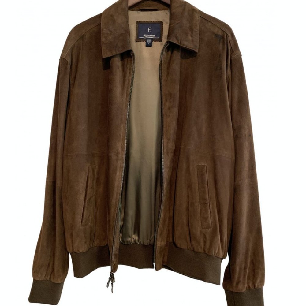 Chocolate Brown Suede Bomber Jacket